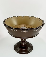 Vintage Norwegian Hand Painted Wood Rosemaling Fruit Bowl Pedestal