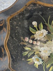 Antique Victorian Tole Tray Big! Easter Lily Hand Painted Incredible Detail! Art
