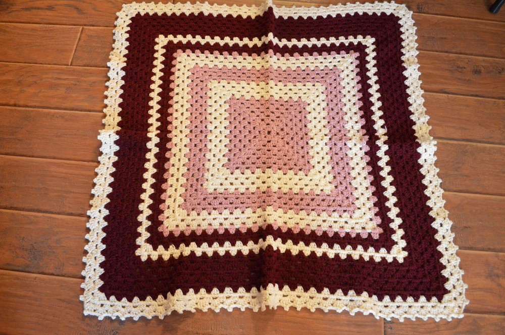 Afghan Lap Blanket,Baby Blanket,Maroon,Mauve,Square 40 x 40″