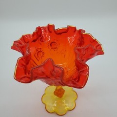 Fenton Cabbage Rose Style Amberina Glass Ruffled Compote Candy Dish 710B