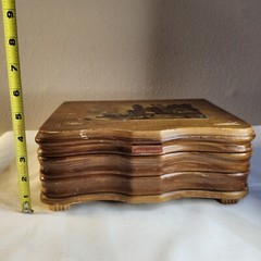 Carved Wood Musical Jewelry Box with Mirror Made In Switzerland