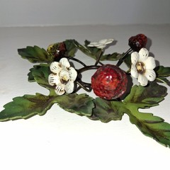 Vtg Italian Tole Strawberry Candleholder Toleware Cottagecore Shabby Chic