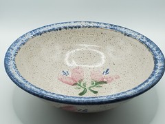 Parsley Pottery Magnolia Serving Bowl Signed Sponged Pink Florals