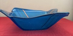 Glass Free Form Handkerchief Bowl MCM Blue Art Glass Vintage