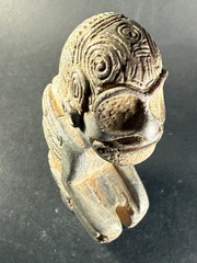 RARE ANCIENT PRE COLUMBIAN STONE CARVED TAINO BEHIQUE CROUCHED POSITION C 900AD