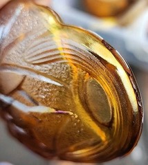 Amber Glass Candy Dish Carnival Glass Sunflower Pattern Oval Vintage Chip