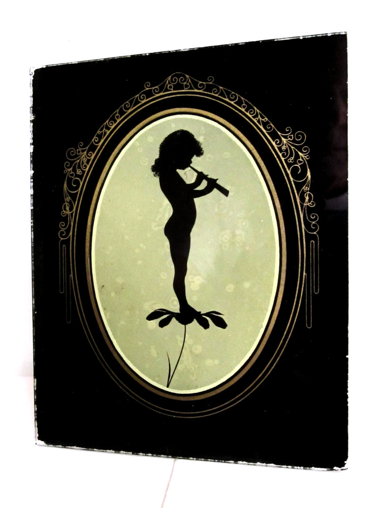 Silhouette on Glass 4 5/8″ x 5 3/4″ Nymph Playing a Flute Unframed