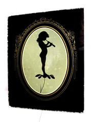 Silhouette on Glass 4 5/8″ x 5 3/4″ Nymph Playing a Flute Unframed