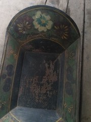 ANTIQUE Rectangle Green Black Gold TOLEWARE Tin TRAY Hand Painted