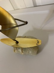 Brass Sailboat 11″ Signed De Mott Sculpture Onyx Base Nautical Ship Sailing