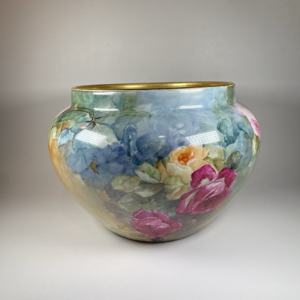 Limoges W.G. & Co France Hand Painted Floral Jardiniere Cachepot 11”W X 7.5” T