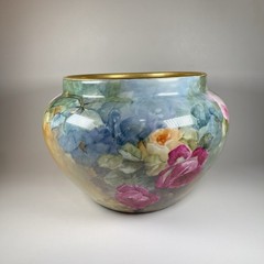 Limoges W.G. & Co France Hand Painted Floral Jardiniere Cachepot 11”W X 7.5” T