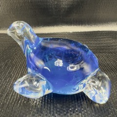 Hand Blown Art Glass Blue Turtle Paperweight Figure Hand Made Glassware Decor