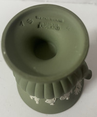 Jasper Ware Wedgewood Green 3.375 ” Mini Vase w/ Urn Handles Made in England