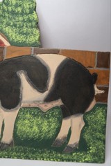 1989 Large Menno Shirk Folk Art Painting On Wood 12″ X 24″ Barn Pigs Signed B32