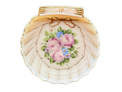 Cambridge Crown Tuscan Pink Peach Milk Glass Venus Stem Shell Boudoir Dish