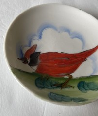 Small Vintage Hand painted Cardinal Trinket/Wall Hanging Dish Unbranded