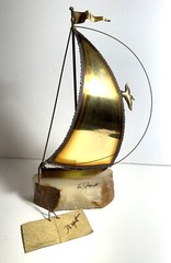 Vintage 1975 Demott Brass Sailing Ship With Original Tag Signed By Artist