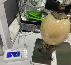 Set Of 2 Alabaster Egg on Three Legged Brass Stand with Elephants HEAVY!!