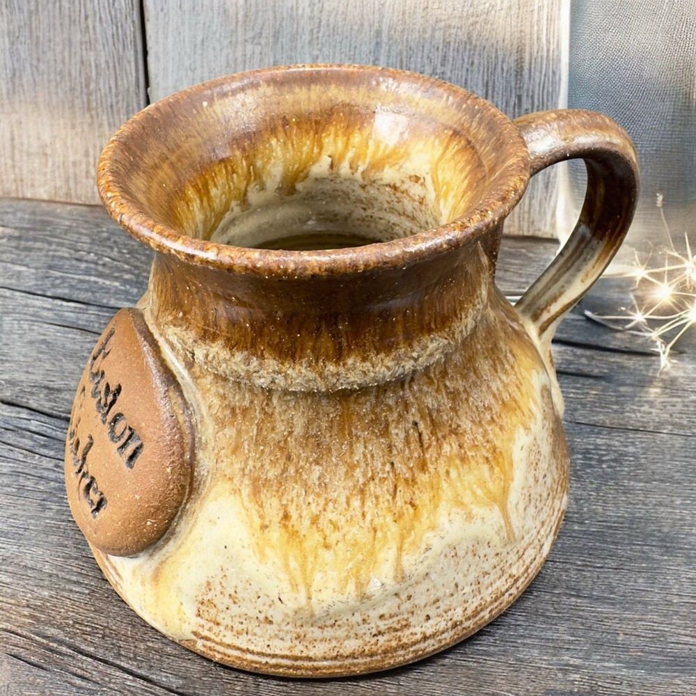 Hand Made Studio Art Pottery Bost On Stoker Coffee Mug Cup Stoneware Signed Mug