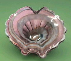 Vintage MCM Art Glass Amethyst Lavender Swirl Heart Bowl Ruffled Hand-Blown Dish