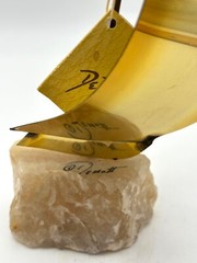 Vintage DeMott Signed Brass Sail Boat Sculpture w/ Onyx Base Nautical, Orig. Tag