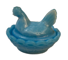 Vintage Westmoreland Mini Blue Milk Glass Hen On Nest 2.5” Chicken