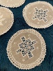 Six Vintage LEFKARA Lace Stars Under Glass – Embroidery 3 In Handmade