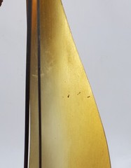 MCM Brass Sailboat 13″H Signed De Mott Sculpture Onyx Base Clipper Ship Sailing