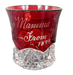 Edwardian Ruby Cut to Clear Red Crystal Cup – To Mamma & Papa From Rob (1899)