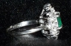 $5900 14K WHT GOLD Ring EMERALD 4 DIAMOND 24 WHT SAPPH SZ 6.5 FRANKLIN MINT