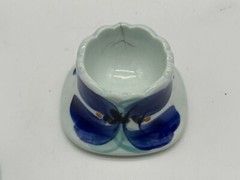 1972 NAKAO Ceramic Japan, Tray & 6 Egg Cups, Blue Flowers, M Sakaegi, Modernist