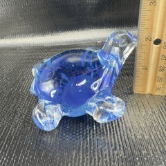 Hand Blown Art Glass Blue Turtle Paperweight Figure Hand Made Glassware Decor