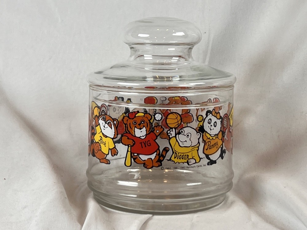 Vintage 1980s Shirt Tales Glass Cookie Candy Jar Hallmark Tyg Digger Pammy