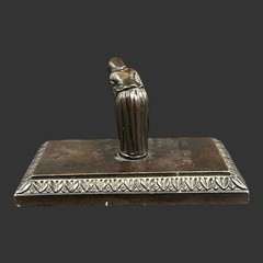 Vintage Heavy Cast Metal Decorative Figure w/ Ornate Pedestal