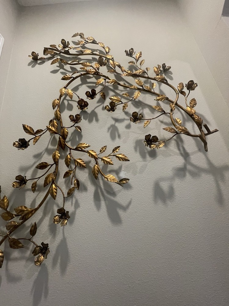 Vintage Hollywood Regency Style Gold Gilt Tole Wall Art 48” X 40”