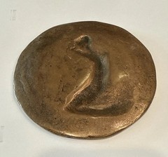 ANTIQUE 1923 “MODESTY” BRONZE PICTORIAL TRINKET SAUCER MEDAL FRENCH ART NOUVEAU
