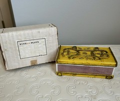 Rare Vintage Yellow & Green Metal Fitz & Floyd Large Match Box Cover In Box L@@K