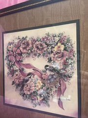 Vintage 1990s Home Interior Picture Pink Rose Heart Wreath