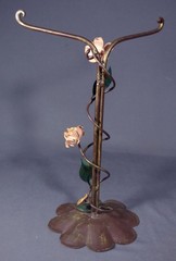 Vintage ITALIAN TOLE Metal Jewelry Holder Stand Roses