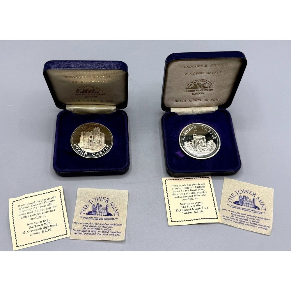 Tower Mint Windsor Castle Dover Castle Solid Nickel Silver Medallions-2 1984