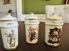 Vintage Spice Jars w/Lids 1987 MJ HUMMEL Porcelain Set of 6 Alpine Switzerland