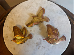 Set of 3 Vintage Home Interiors Gold Tone Tin Birds in Flight