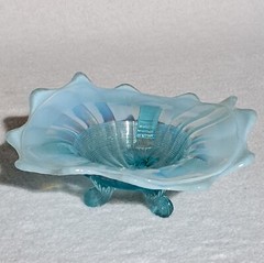 American Northwood Klondike Glass Bowl Blue Opalescent Footed USA Vintage