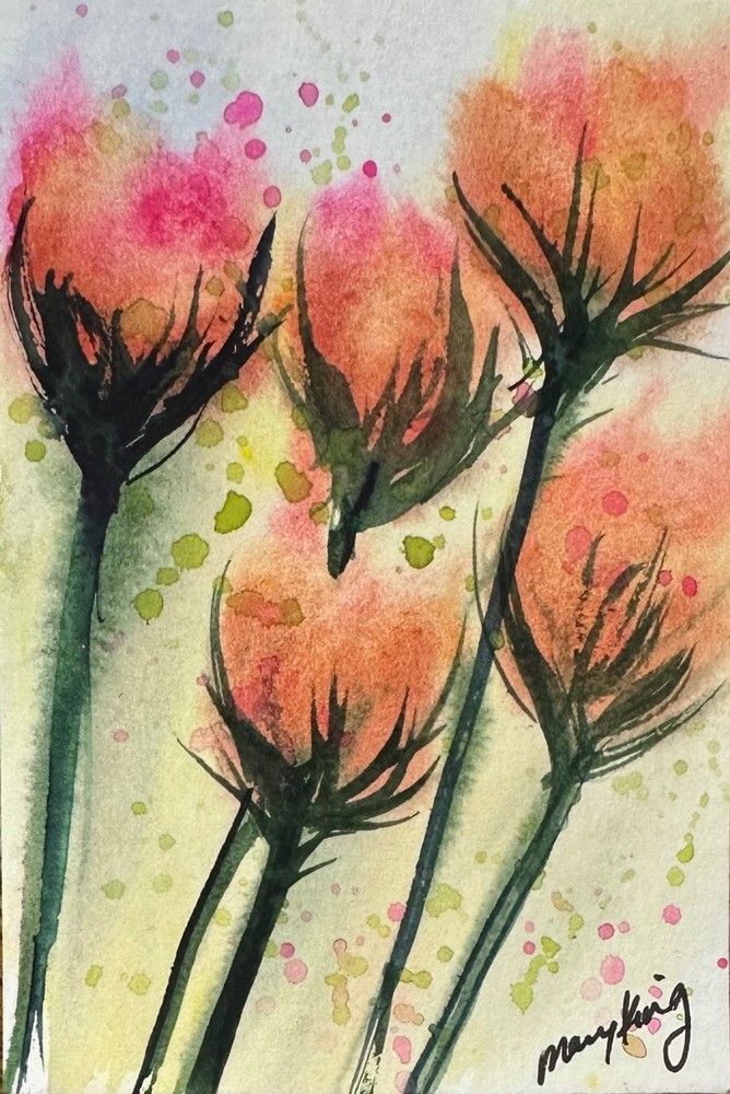 Watercolor ACEO 2.5″ x 3.5″ Original Painting by Mary King – Flowers