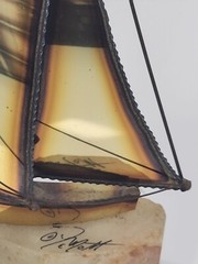 Metal Brass Sailboat Sculpture on Quartz Base Signed DeMott 9.5 in Nautical