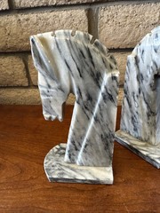 Vintage Pair Carved Stone Marble Horse Head Book Ends Mexico Felt Bottoms
