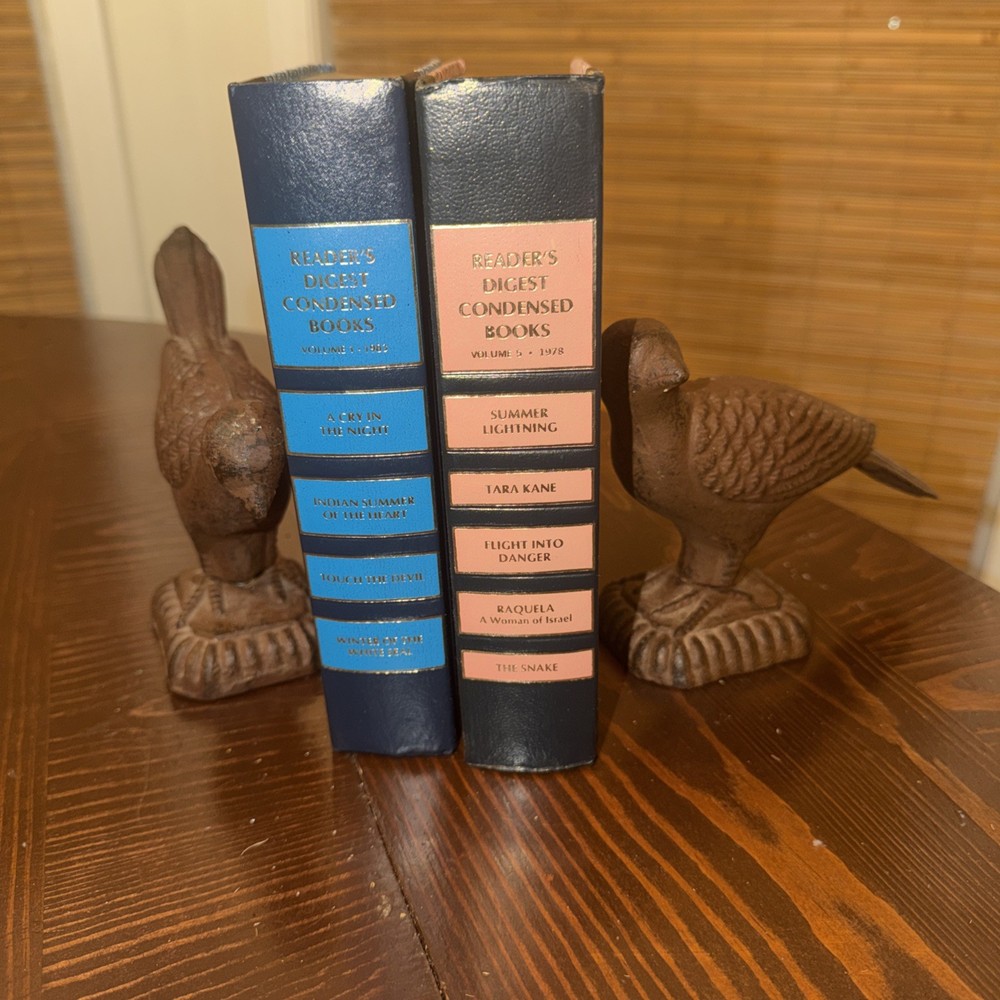 Pair of 2 Old Vintage CAST IRON METAL BIRD Birds Statue Figure – Brown Bookends