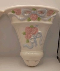 Vtg.80s 2pc. Home Interiors Tea Rose Ceramic Wall Pockets Cottage,Shabby Chic,