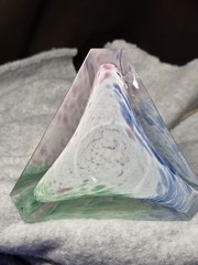 Vintage Hand Blown Art Glass Perfume Bottle Triangular Prism Multicolor